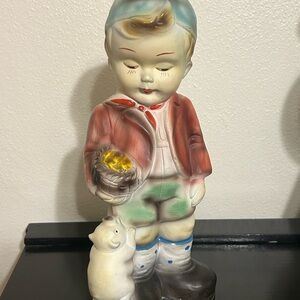 Vintage Chalkware‎ Little Boy with Pig Bank Made in Japan 1960’s